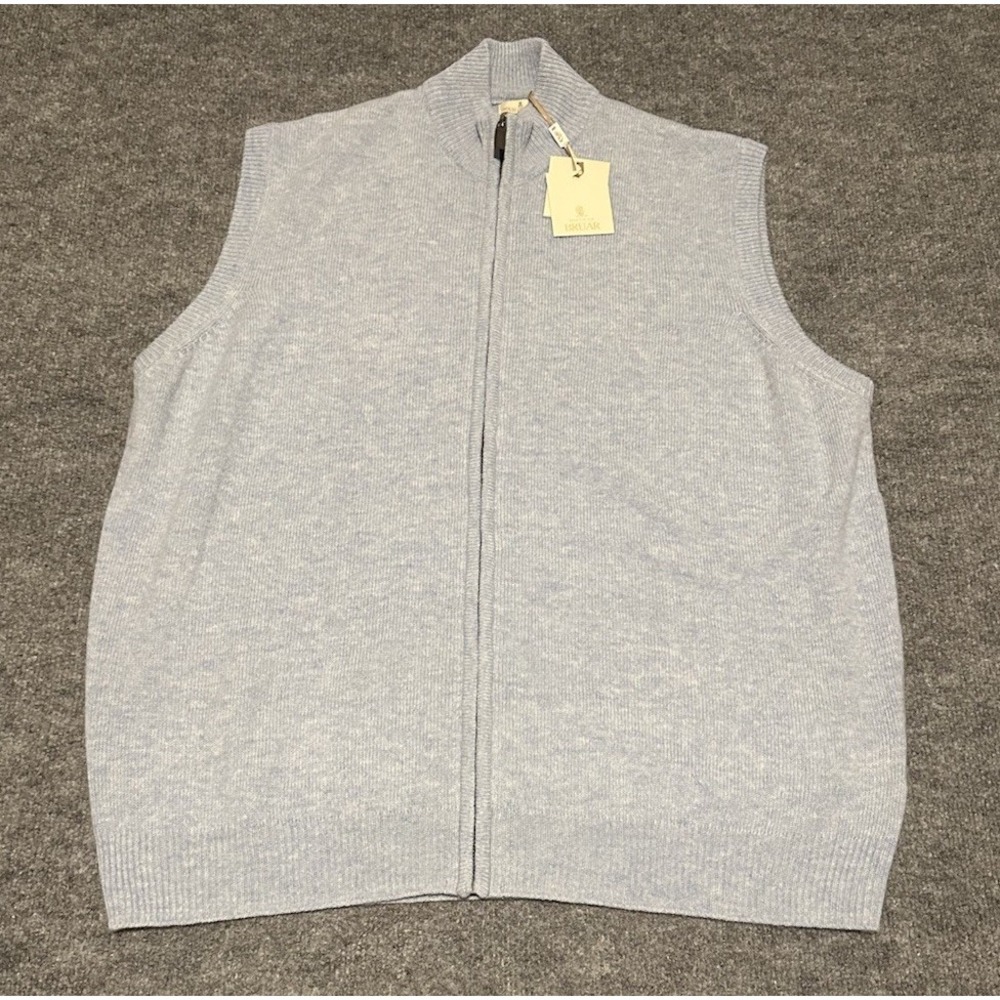 House Of Bruar Men's XXL Blue 100% Lambswool Full Zip Gilet Vest NWT